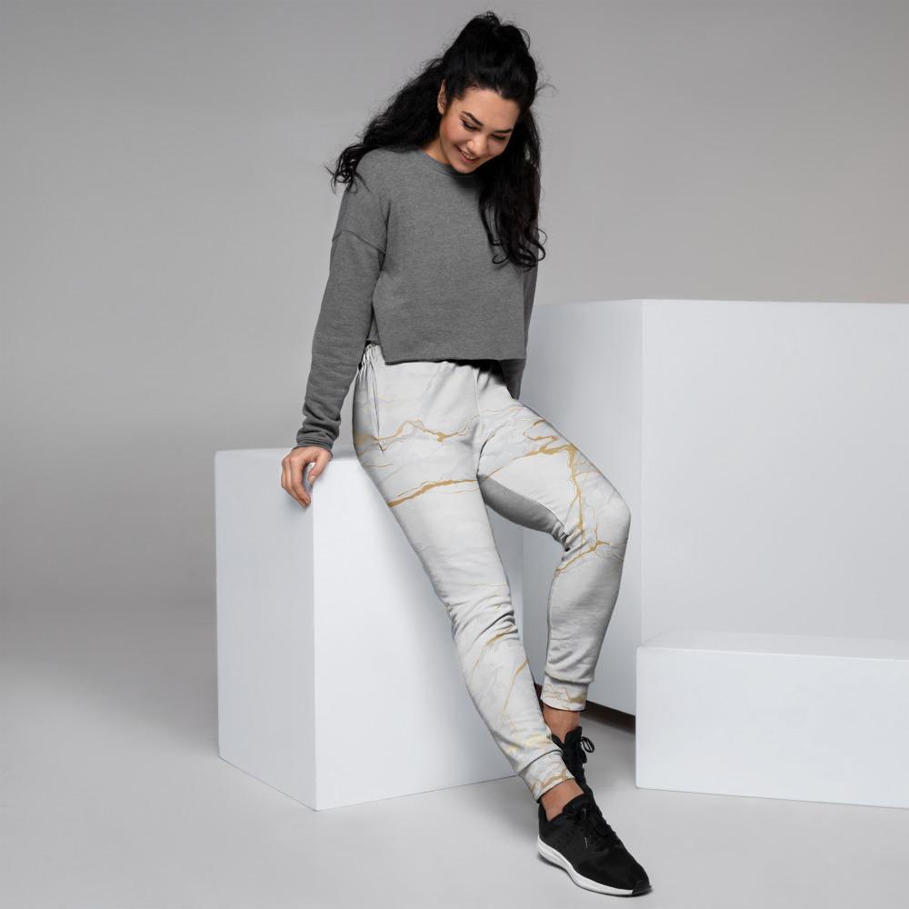 White Gold Marble Women's Joggers-grizzshop