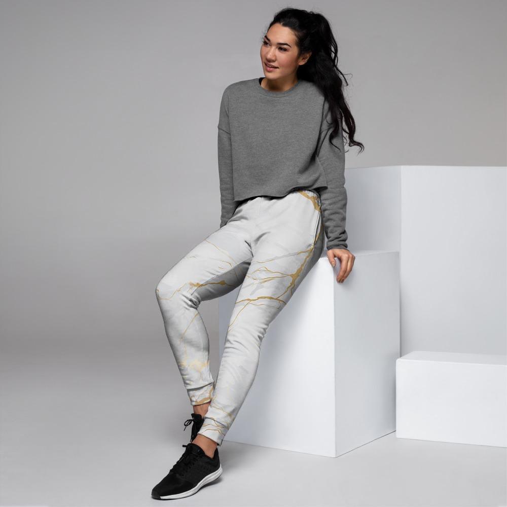 White Gold Marble Women's Joggers-grizzshop