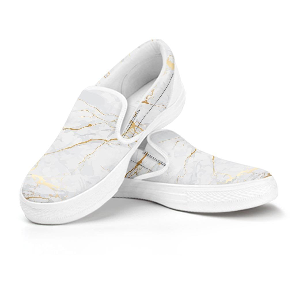 White Gold Marble Women's Slip On Sneakers-grizzshop