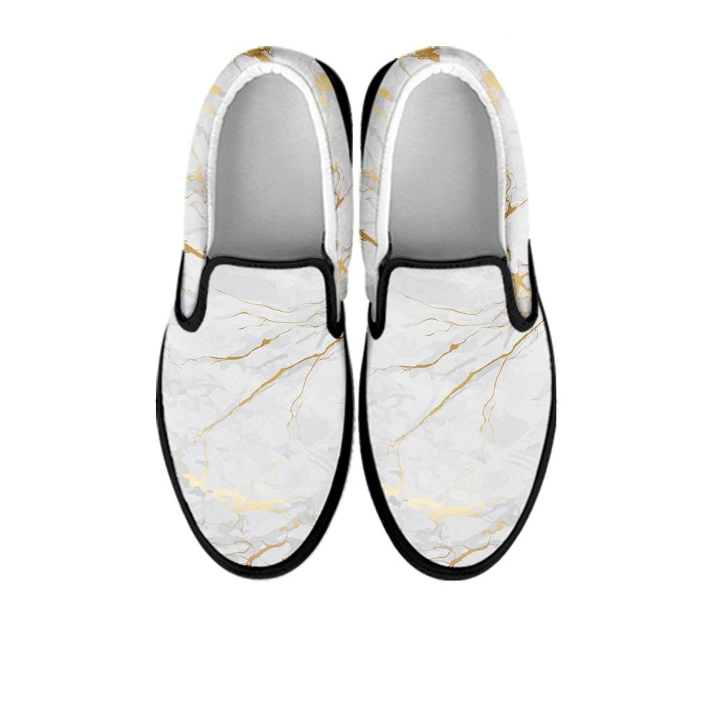 White Gold Marble Women's Slip On Sneakers-grizzshop
