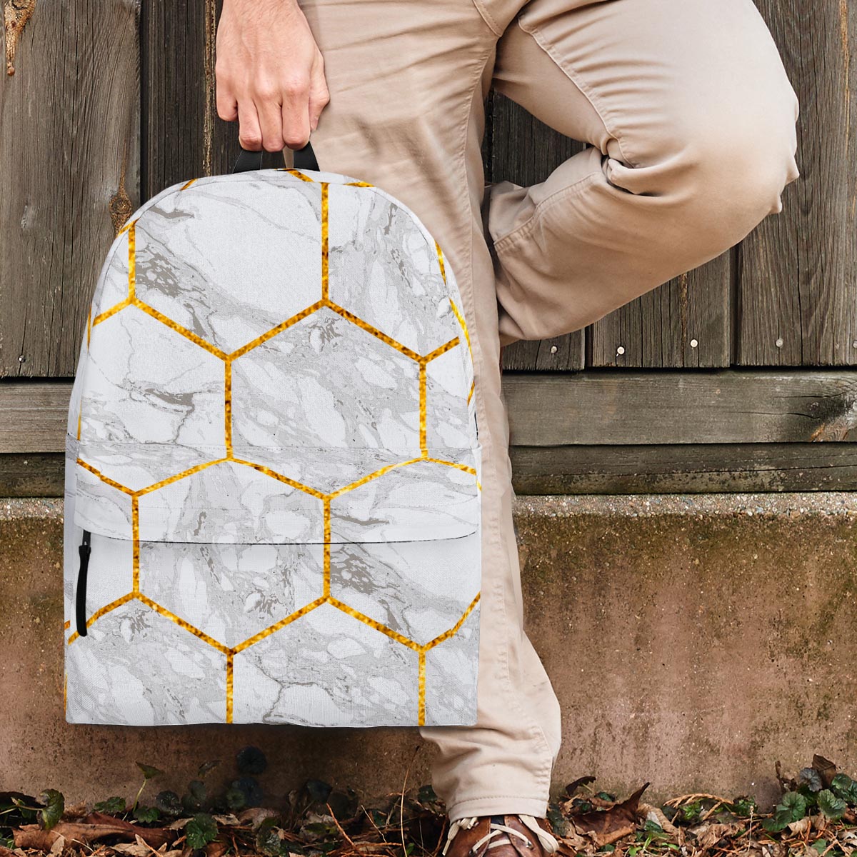 White Gold Tile Marble Backpack-grizzshop