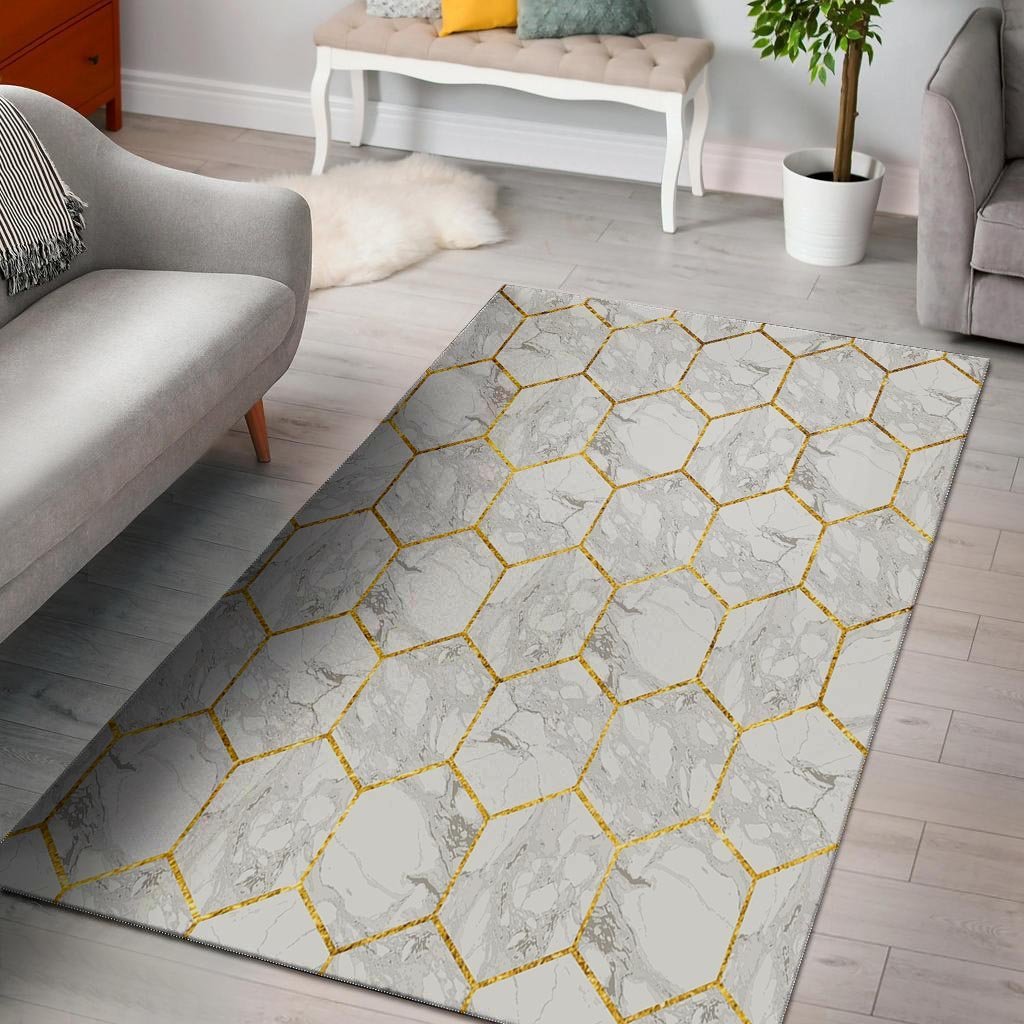 White Gold Tile Marble Floor Mat-grizzshop