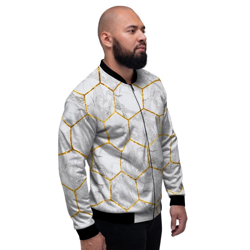 White Gold Tile Marble Men's Bomber Jacket-grizzshop