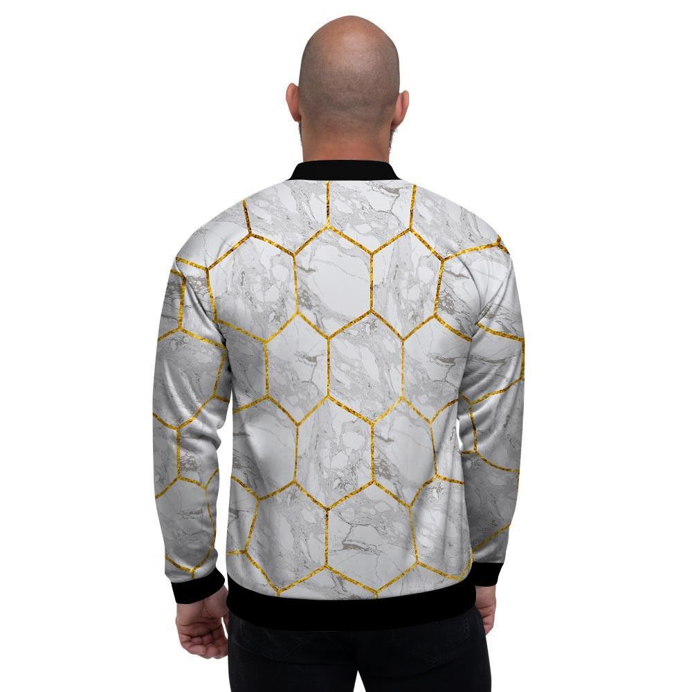White Gold Tile Marble Men's Bomber Jacket-grizzshop
