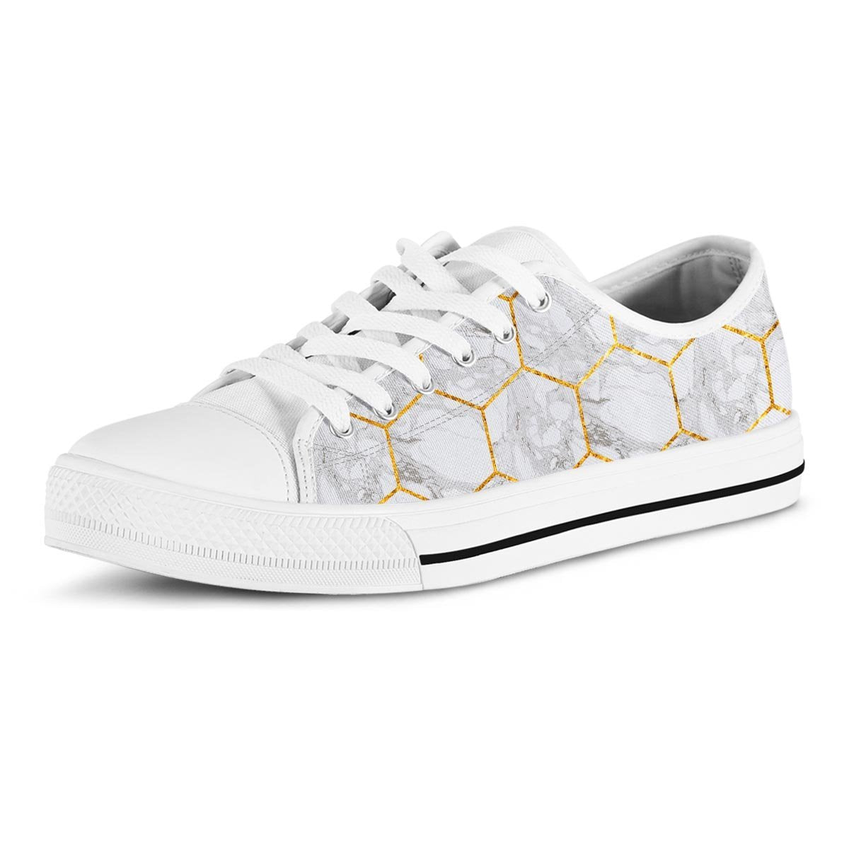 White Gold Tile Marble Men's Low Top Shoes-grizzshop