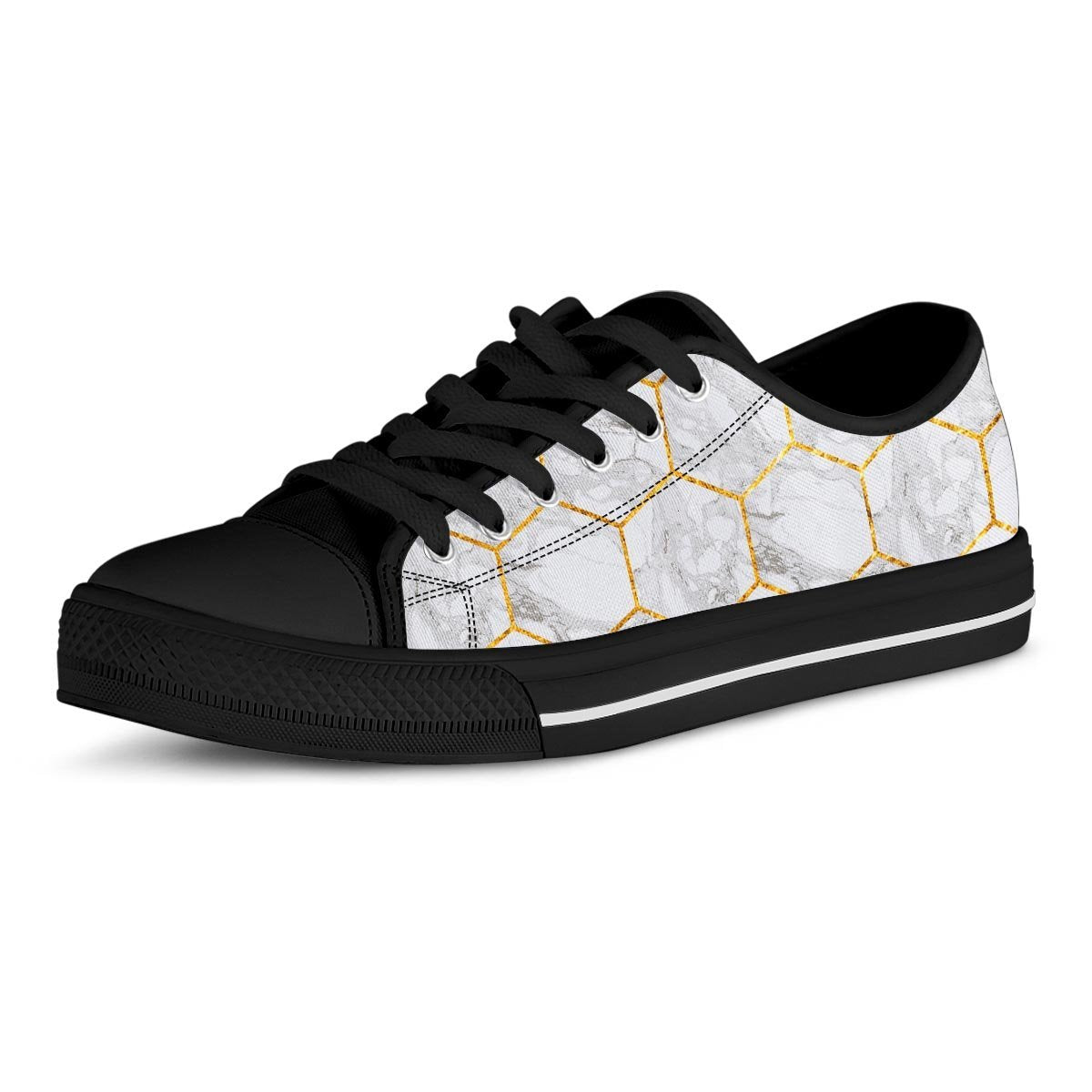 White Gold Tile Marble Men's Low Top Shoes-grizzshop