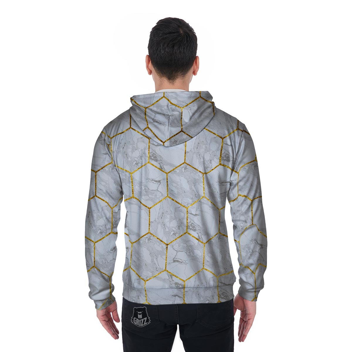 White Gold Tile Marble Men's Zip Up Hoodie-grizzshop