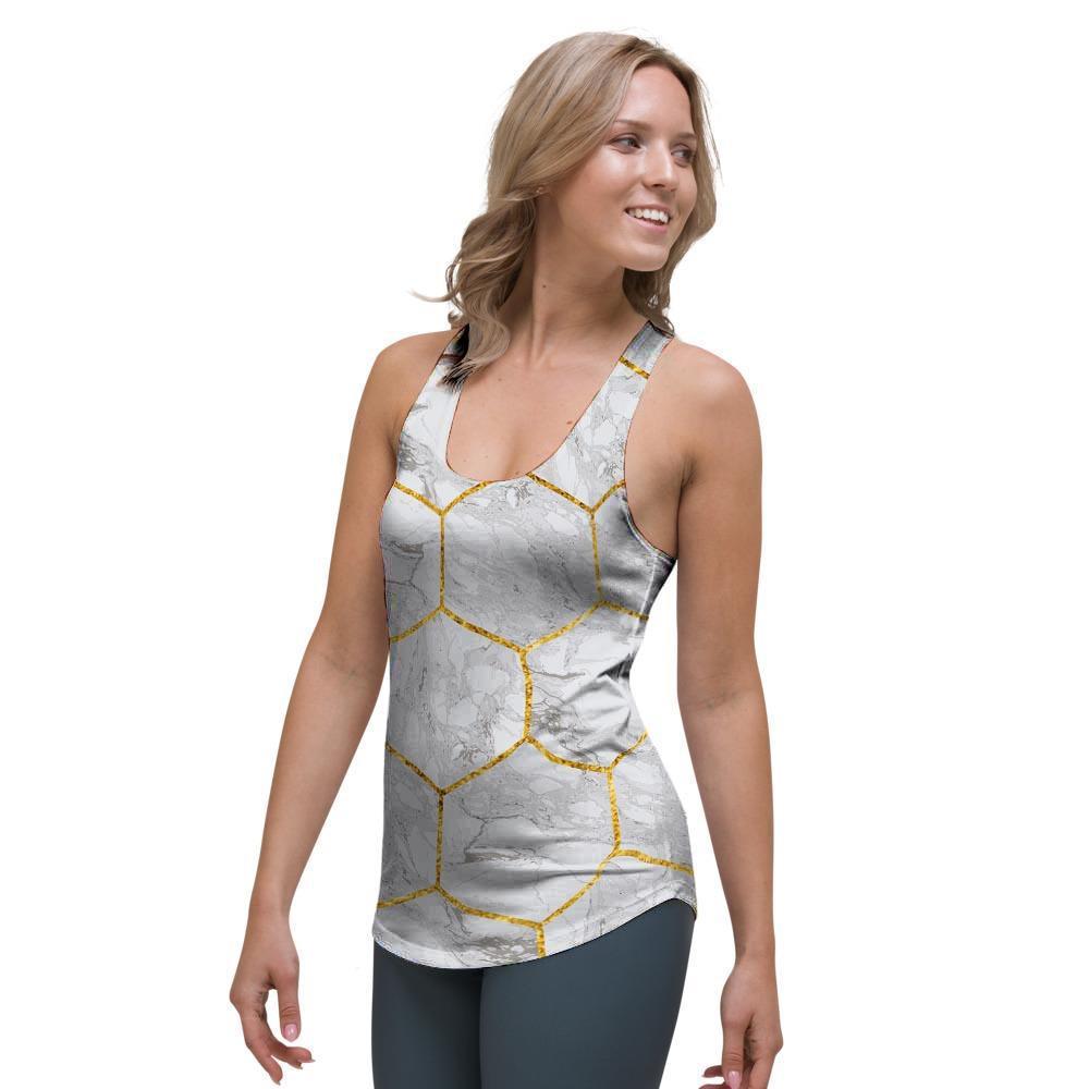 White Gold Tile Marble Women's Racerback Tank Top-grizzshop