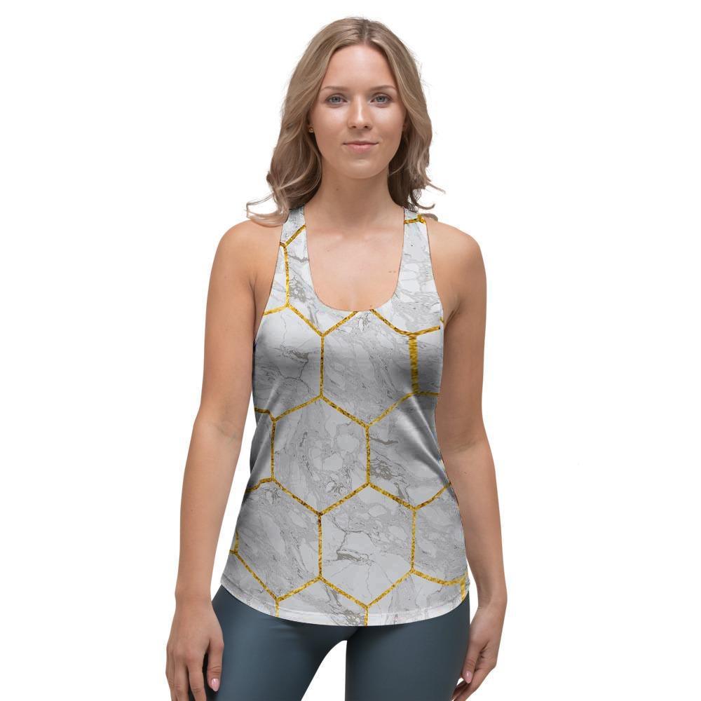 White Gold Tile Marble Women's Racerback Tank Top-grizzshop