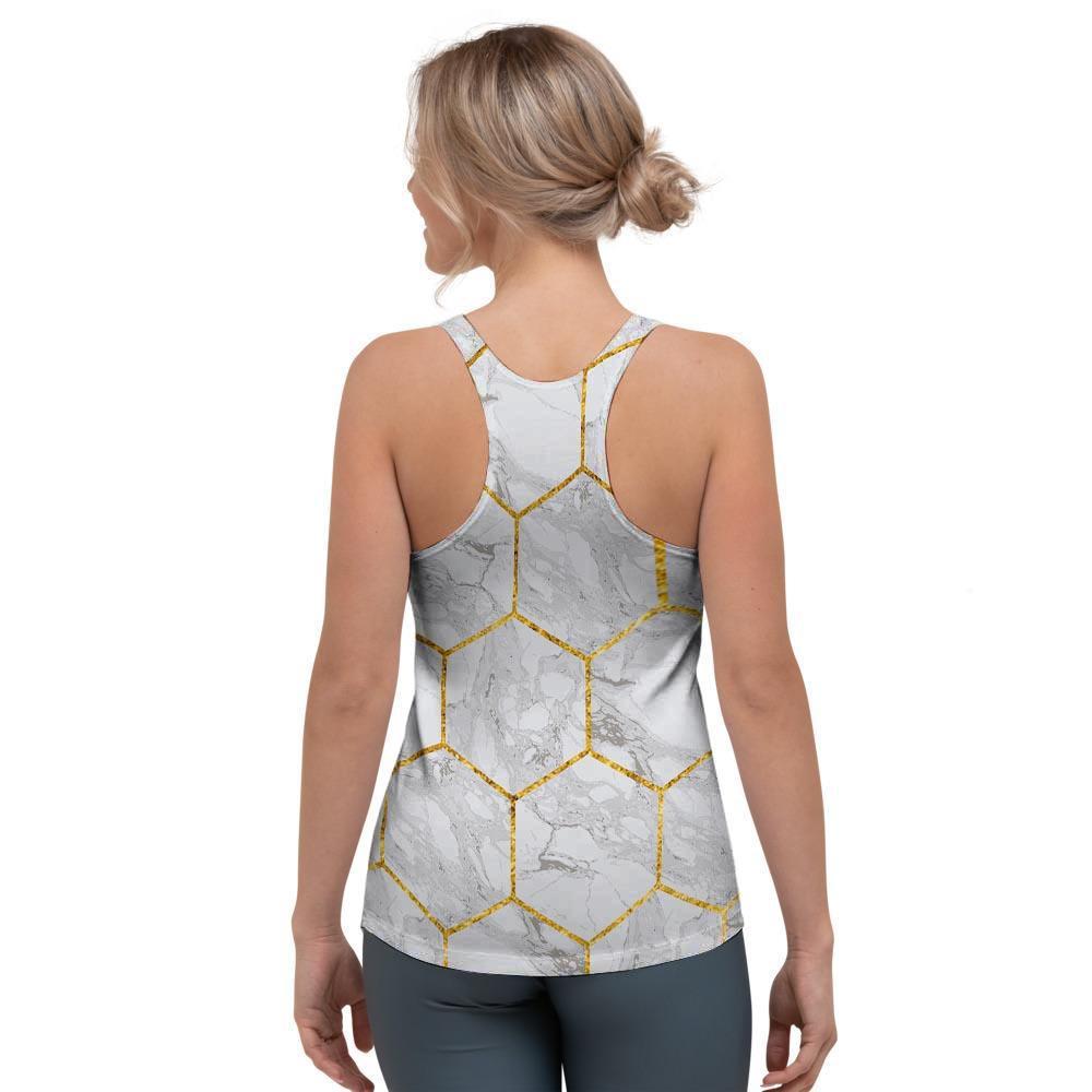 White Gold Tile Marble Women's Racerback Tank Top-grizzshop