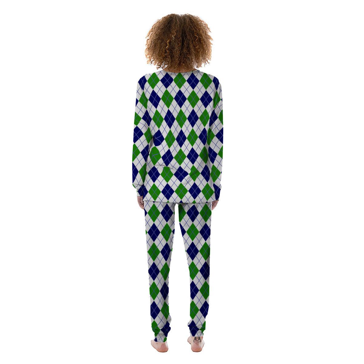 White Green And Navy Argyle Print Women's Pajamas-grizzshop