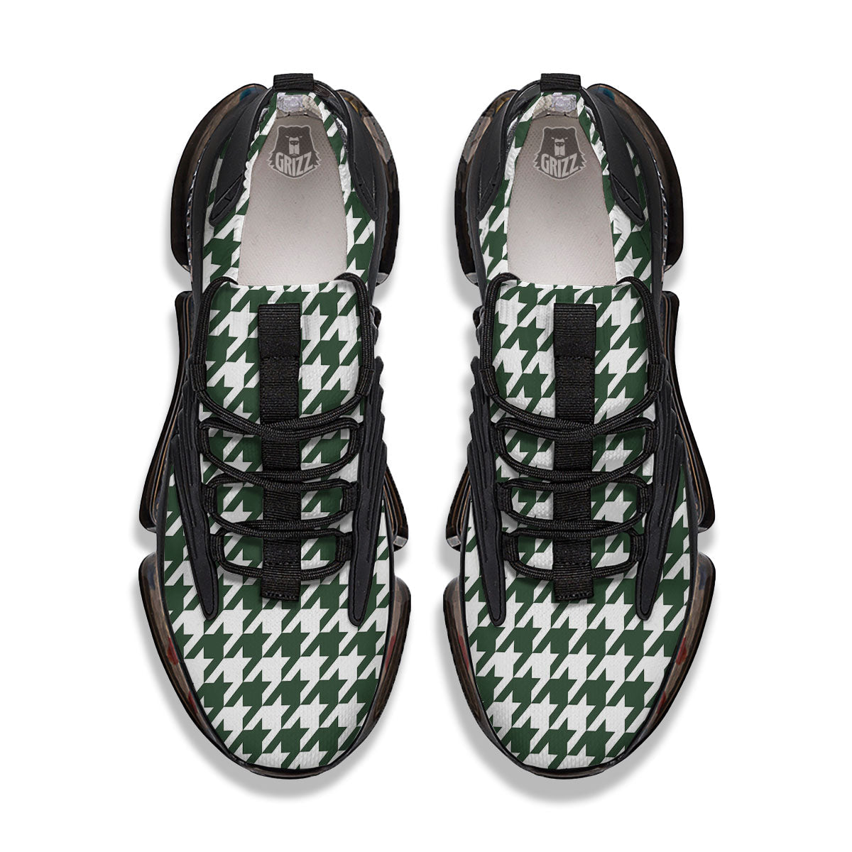White Green Jungle Houndstooth Print Black Gym Shoes-grizzshop