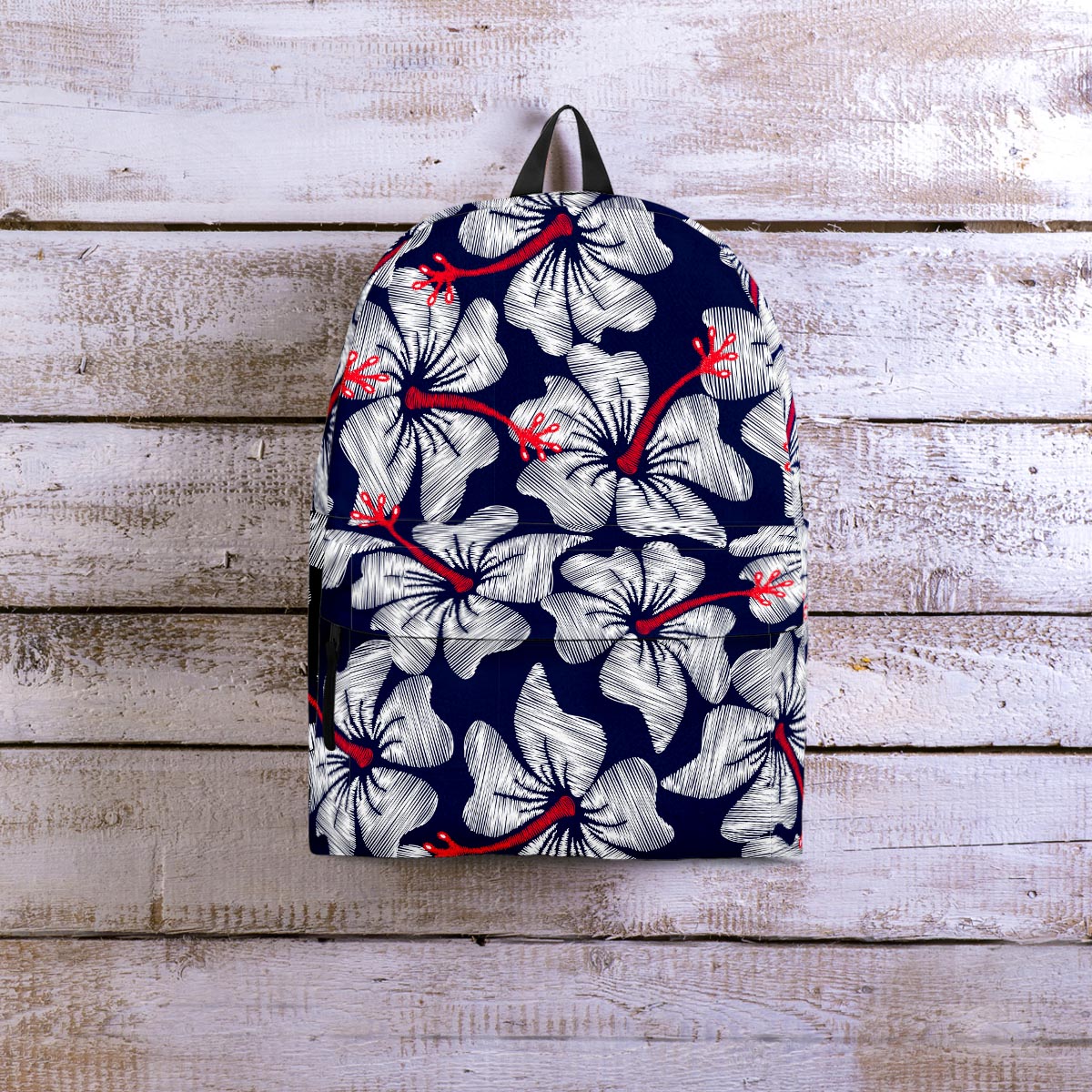 White Hibiscus Tropical Floral Hawaiian Print Backpack-grizzshop