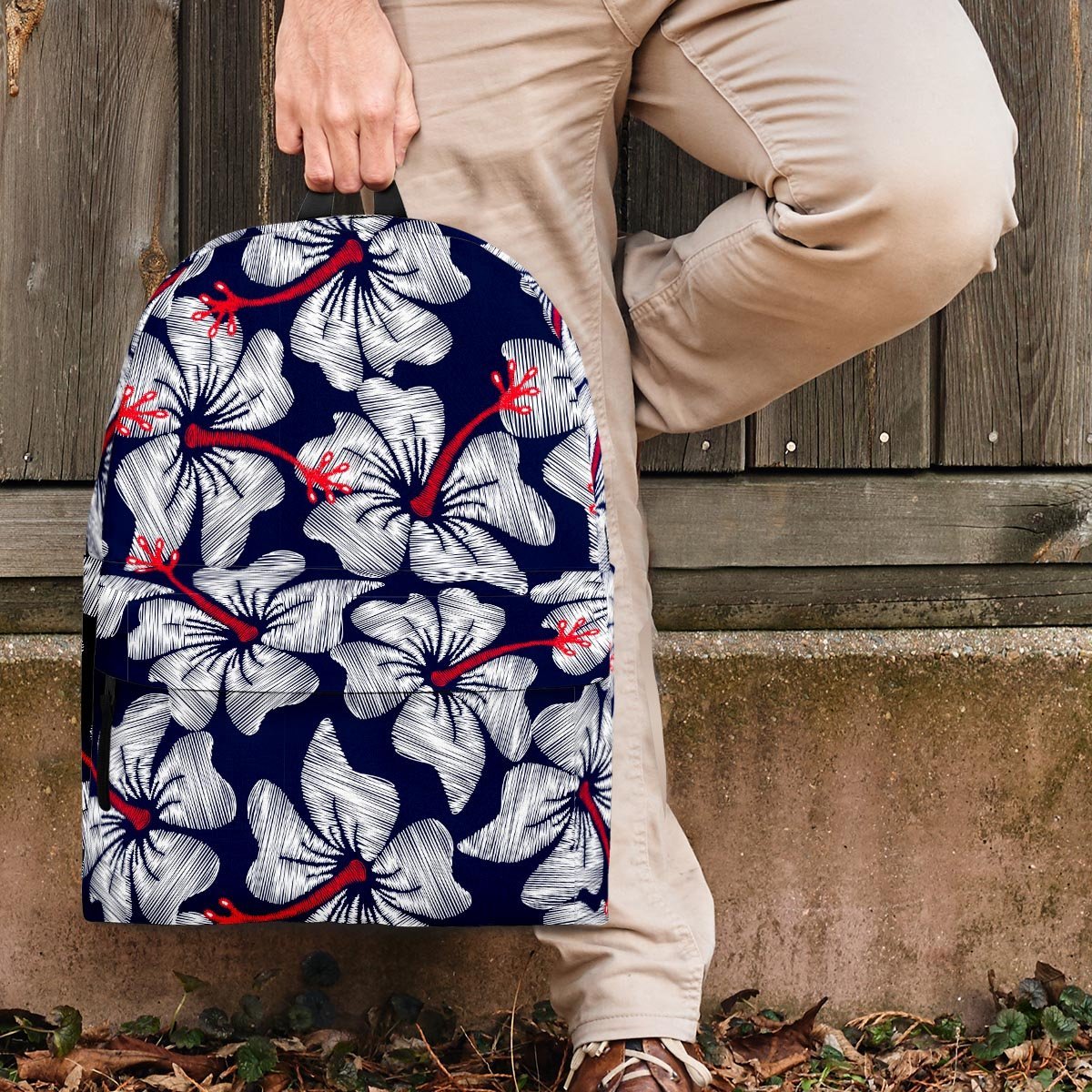 White Hibiscus Tropical Floral Hawaiian Print Backpack-grizzshop