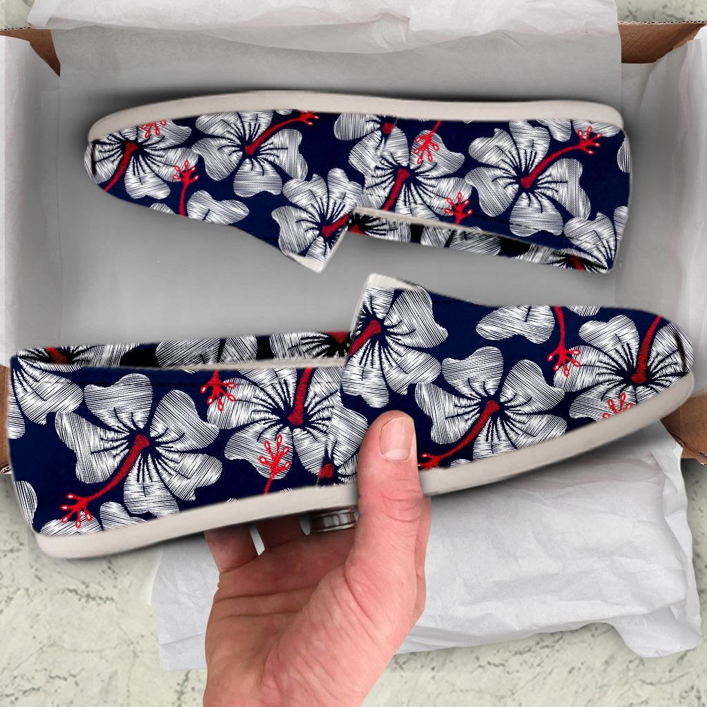 White Hibiscus Tropical Floral Hawaiian Print Canvas Shoes-grizzshop