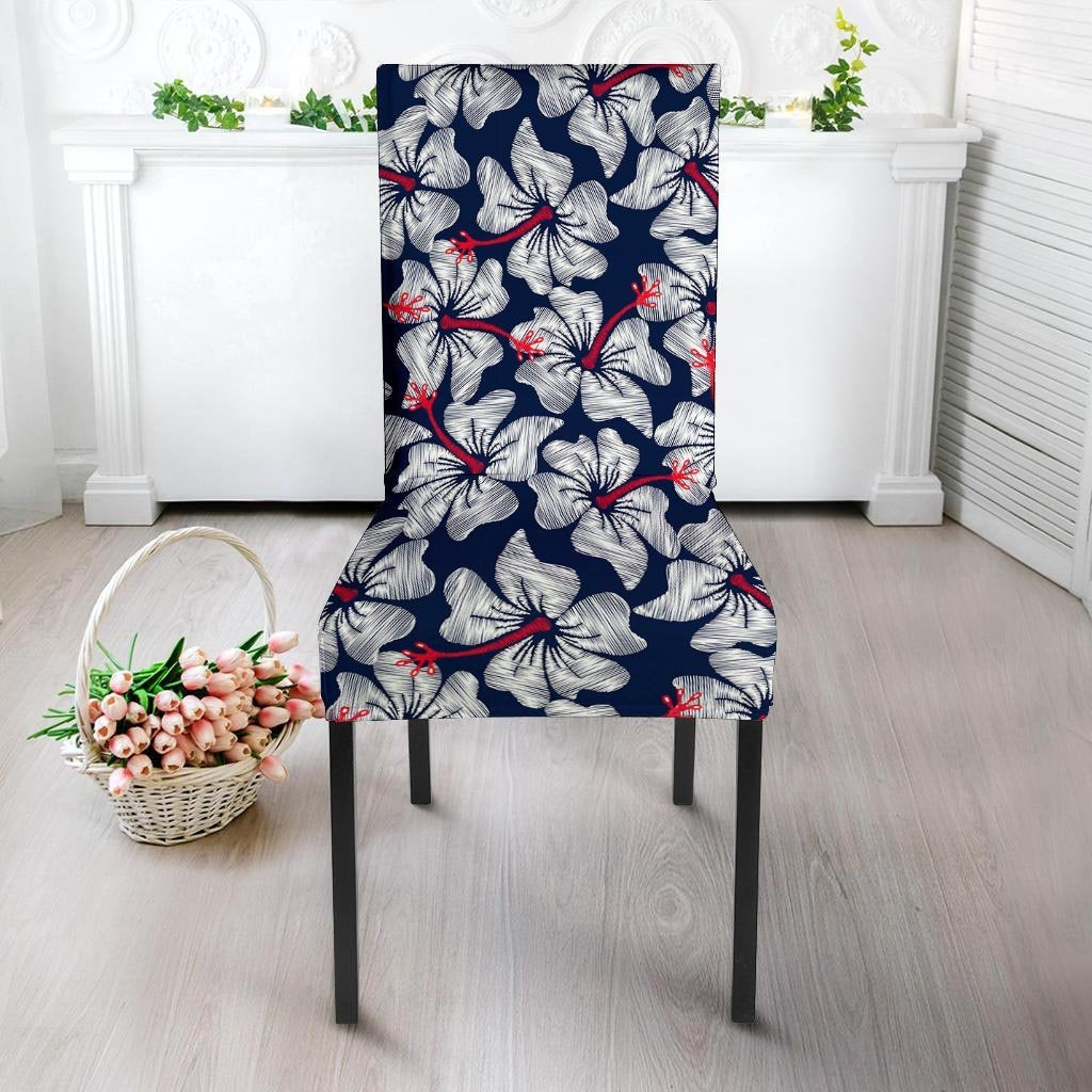 White Hibiscus Tropical Floral Hawaiian Print Chair Cover-grizzshop