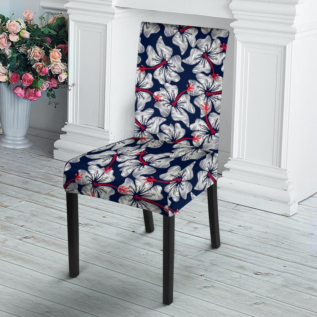 White Hibiscus Tropical Floral Hawaiian Print Chair Cover-grizzshop