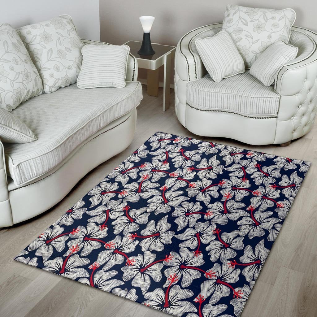 White Hibiscus Tropical Floral Hawaiian Print Floor Mat-grizzshop