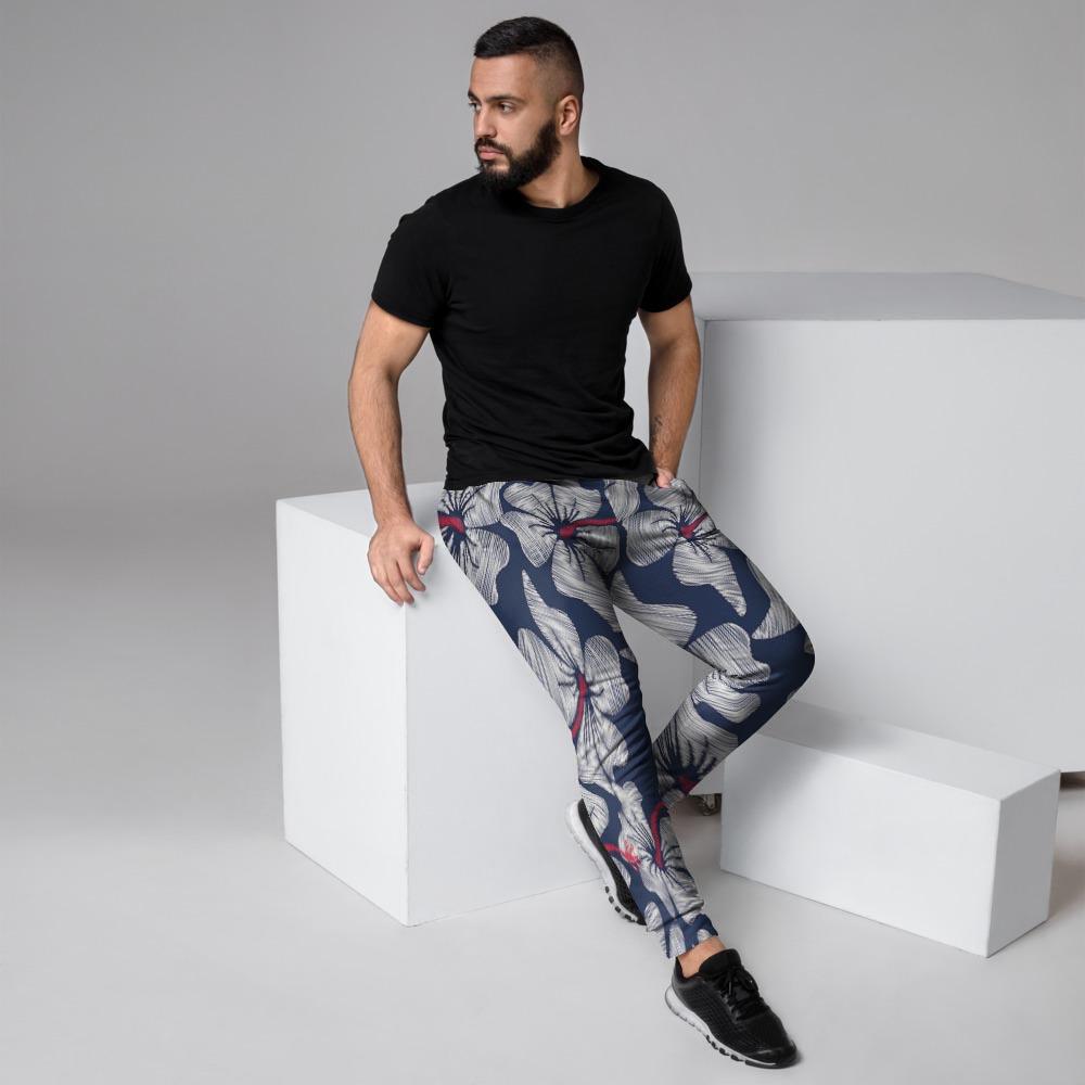 White Hibiscus Tropical Floral Hawaiian Print Men's Joggers-grizzshop