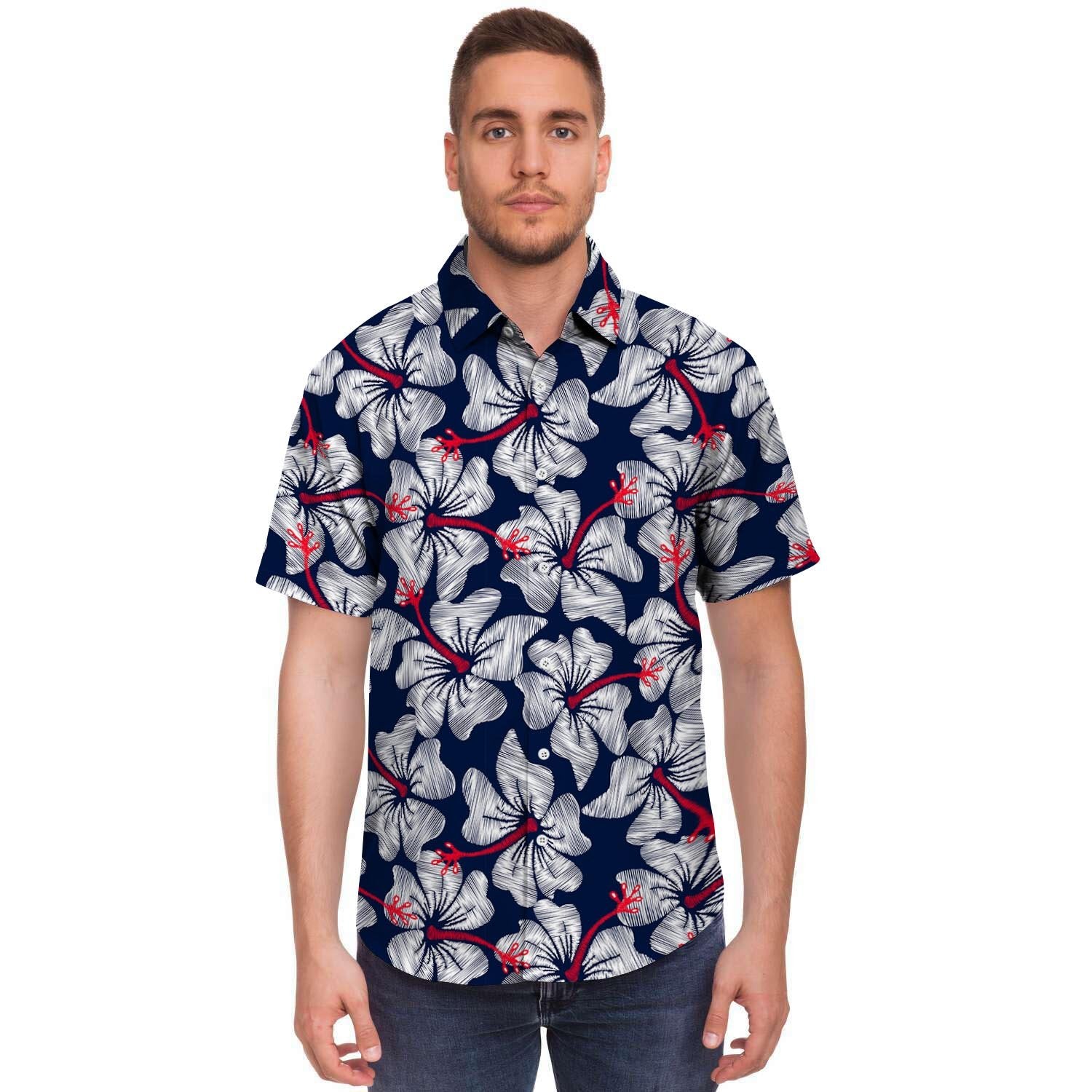 Red And White Hibiscus Hawaiian Print Men's Joggers