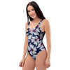 White Hibiscus Tropical Floral Hawaiian Print One Piece Swimsuite-grizzshop