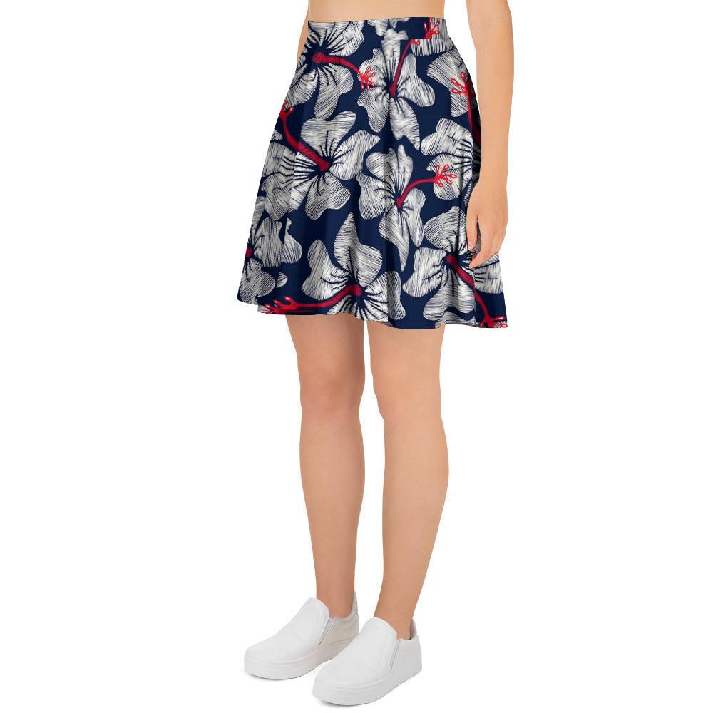 White Hibiscus Tropical Floral Hawaiian Print Women's Skirt-grizzshop