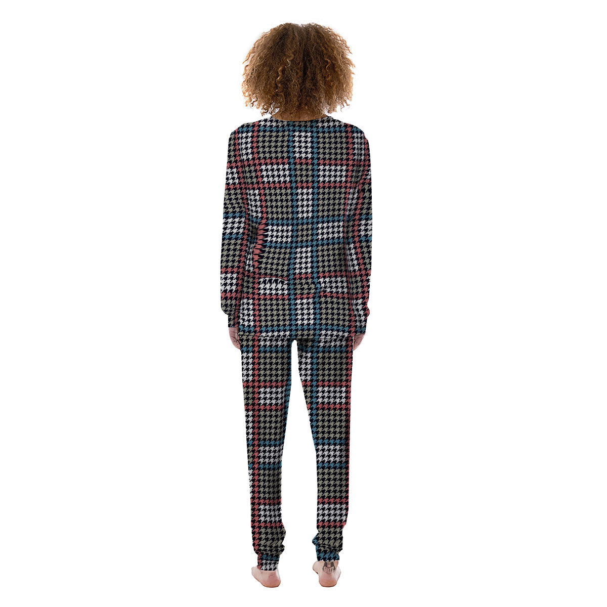 White Houndstooth And Blue Red Print Women's Pajamas-grizzshop