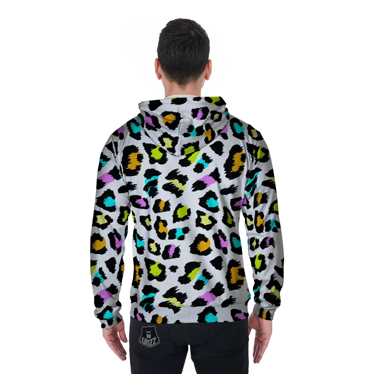 White Leopard Men's Zip Up Hoodie-grizzshop