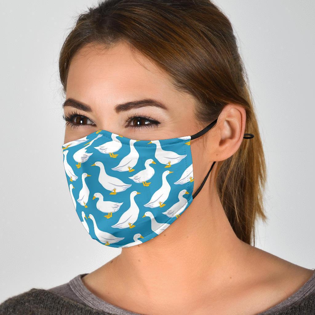 White Mallard Duck Pattern Print Face Mask-grizzshop