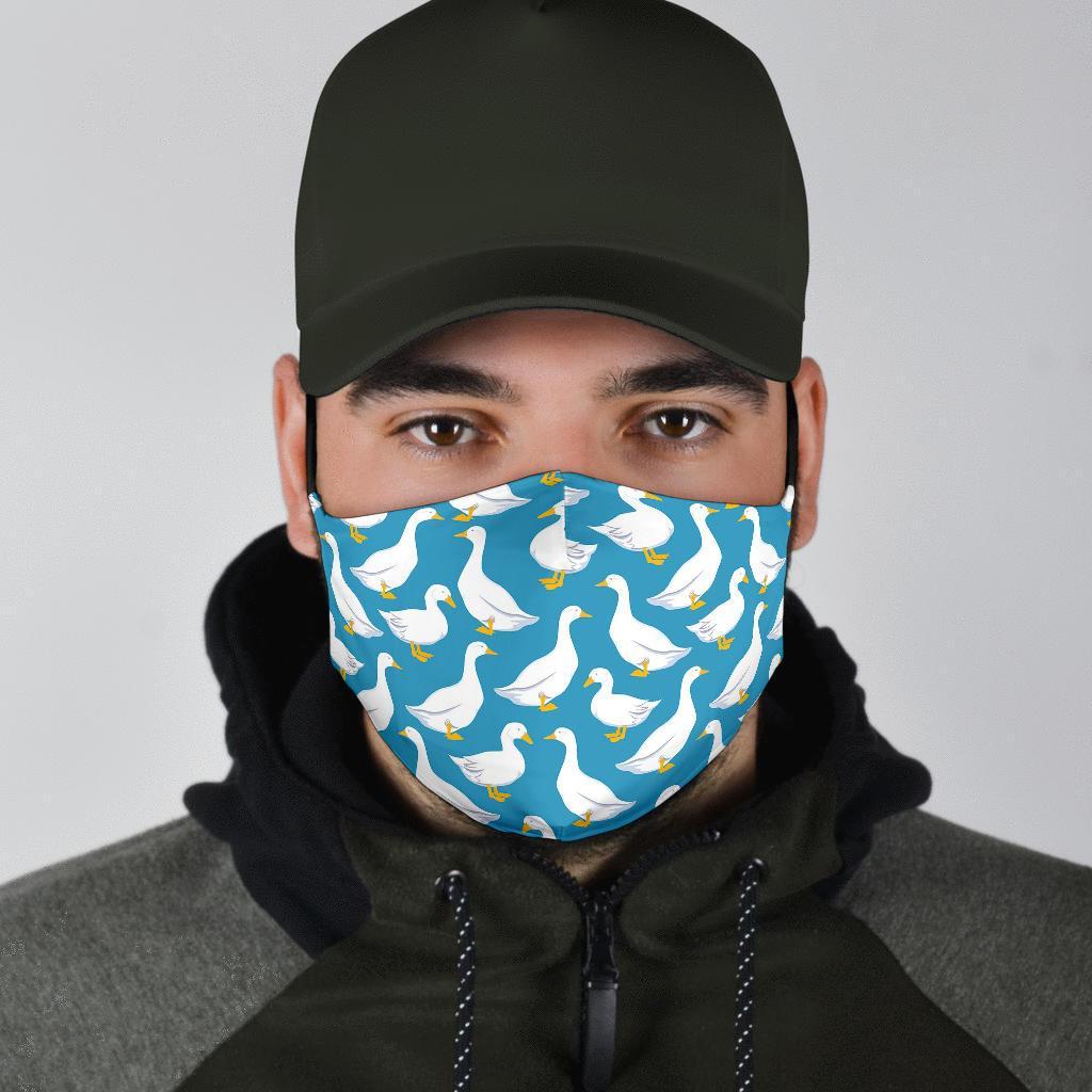 White Mallard Duck Pattern Print Face Mask-grizzshop
