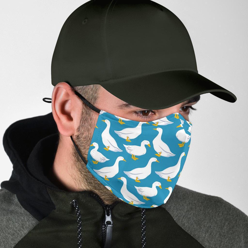 White Mallard Duck Pattern Print Face Mask-grizzshop