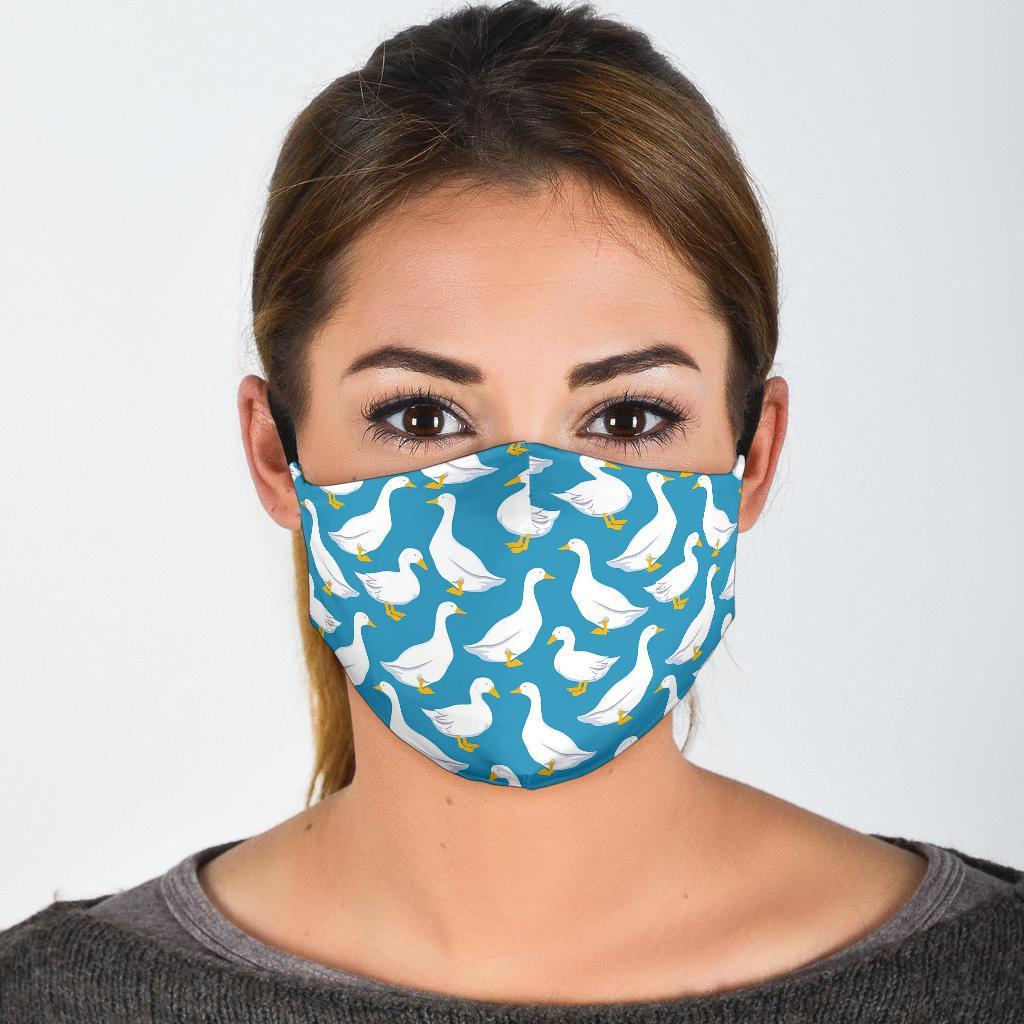 White Mallard Duck Pattern Print Face Mask-grizzshop
