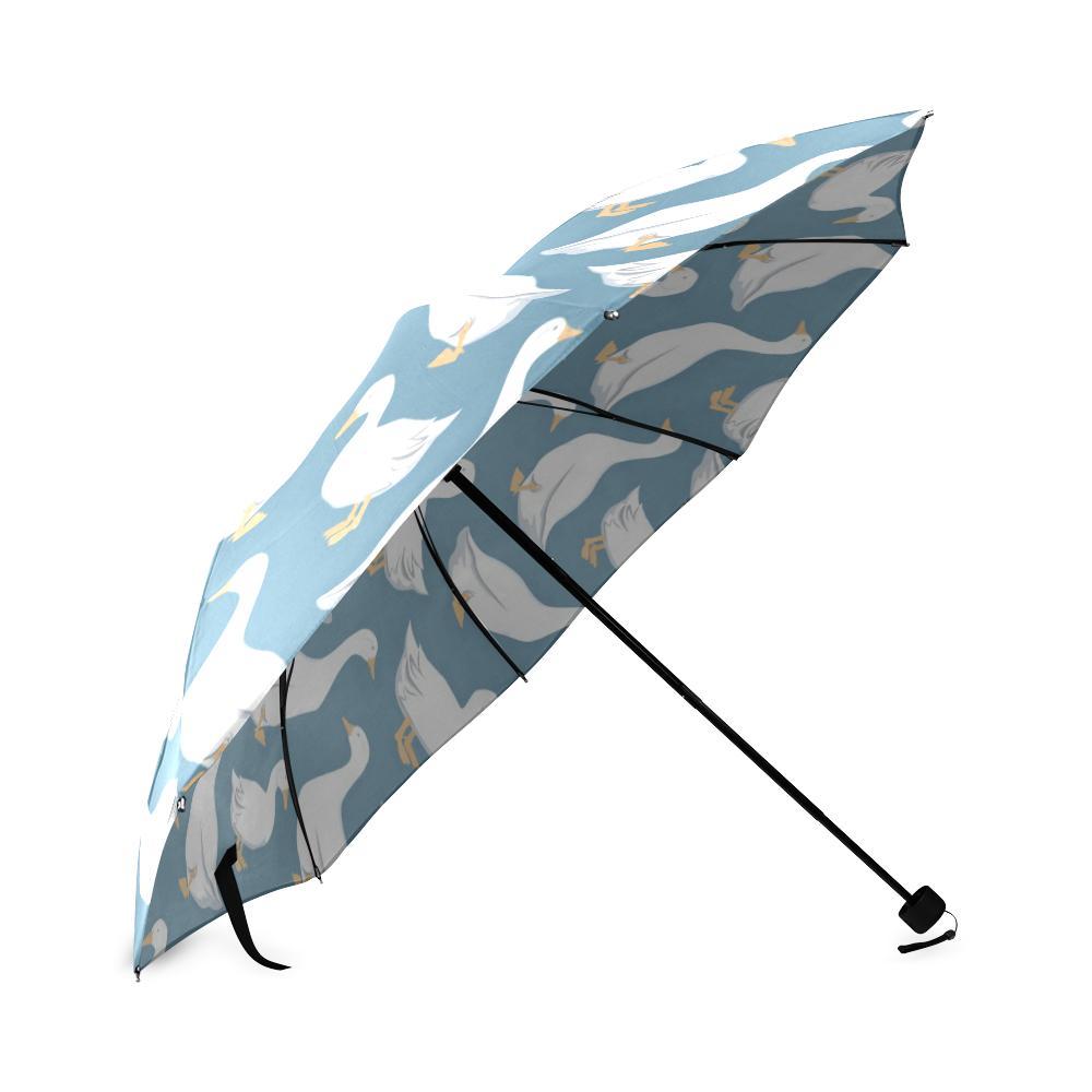 White Mallard Duck Pattern Print Foldable Umbrella-grizzshop