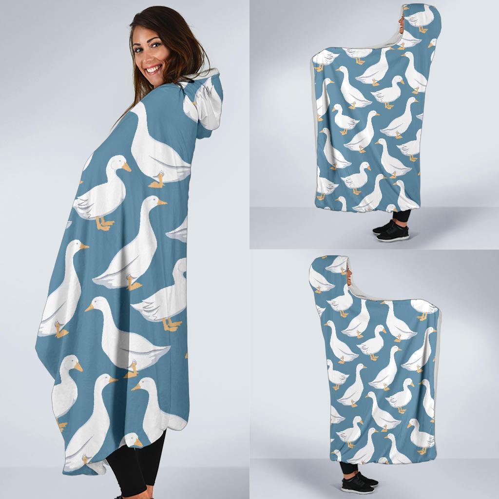 White Mallard Duck Pattern Print Hooded Blanket-grizzshop