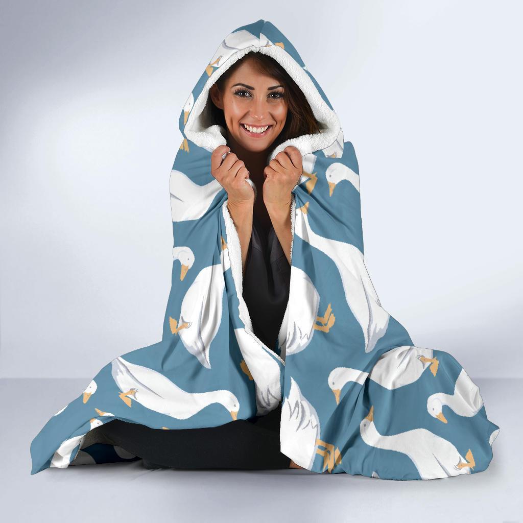 White Mallard Duck Pattern Print Hooded Blanket-grizzshop