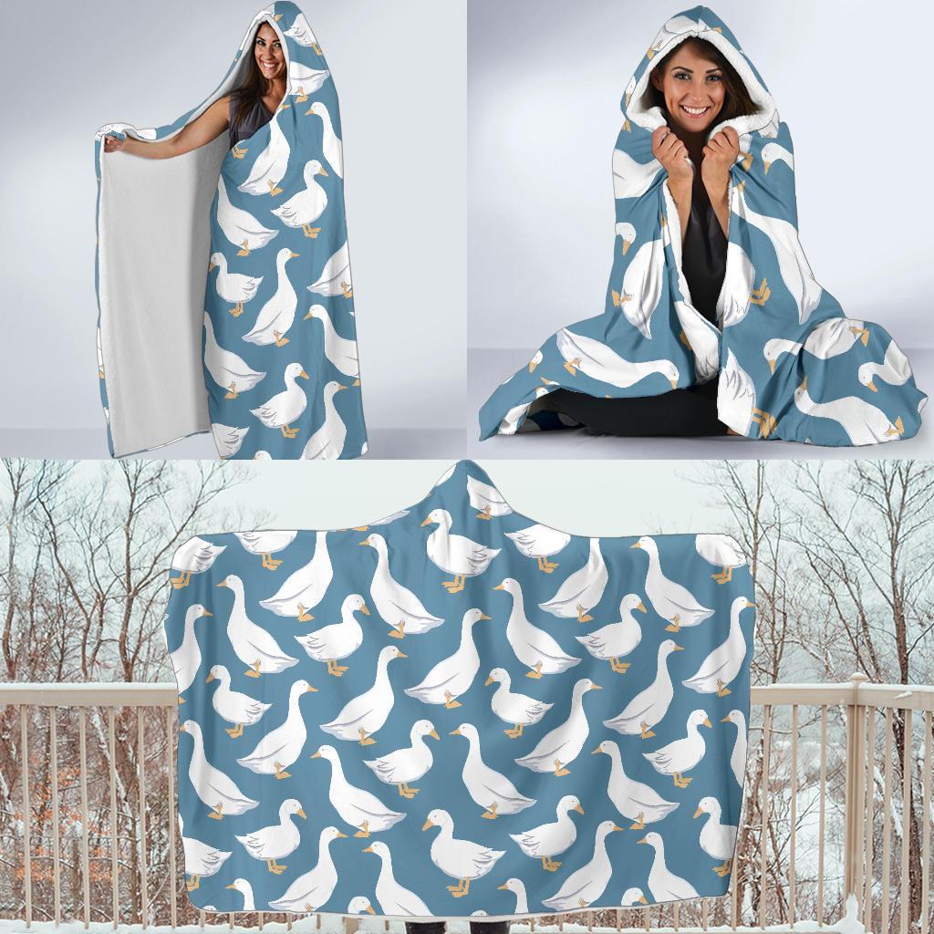 White Mallard Duck Pattern Print Hooded Blanket-grizzshop
