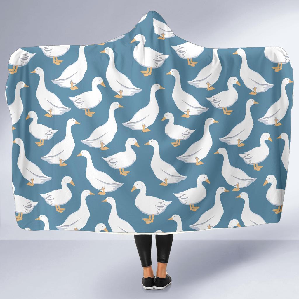 White Mallard Duck Pattern Print Hooded Blanket-grizzshop