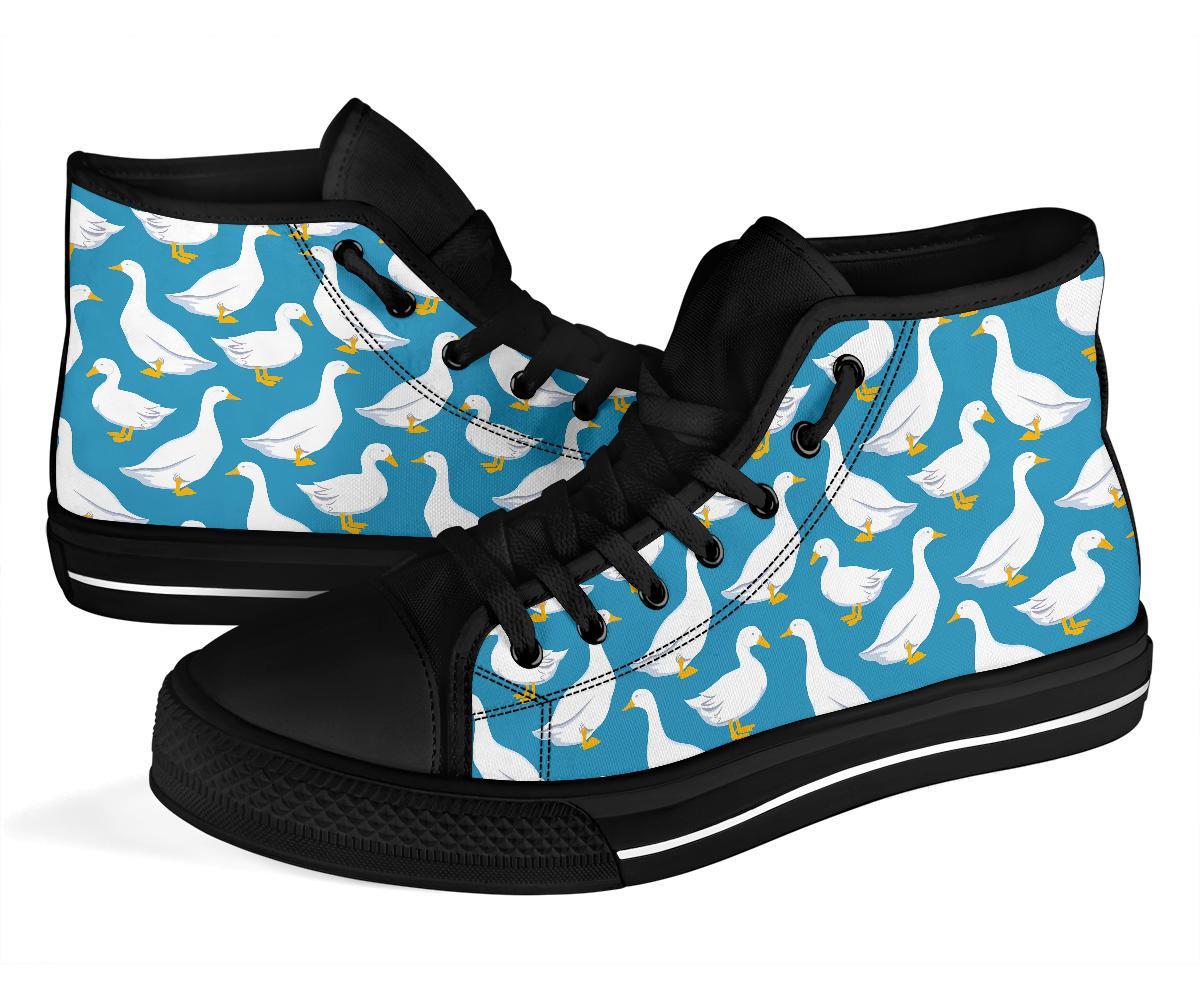 White Mallard Duck Pattern Print Men Women's High Top Shoes-grizzshop