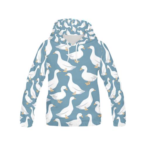 White Mallard Duck Pattern Print Women Pullover Hoodie-grizzshop