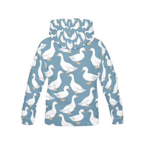 White Mallard Duck Pattern Print Women Pullover Hoodie-grizzshop