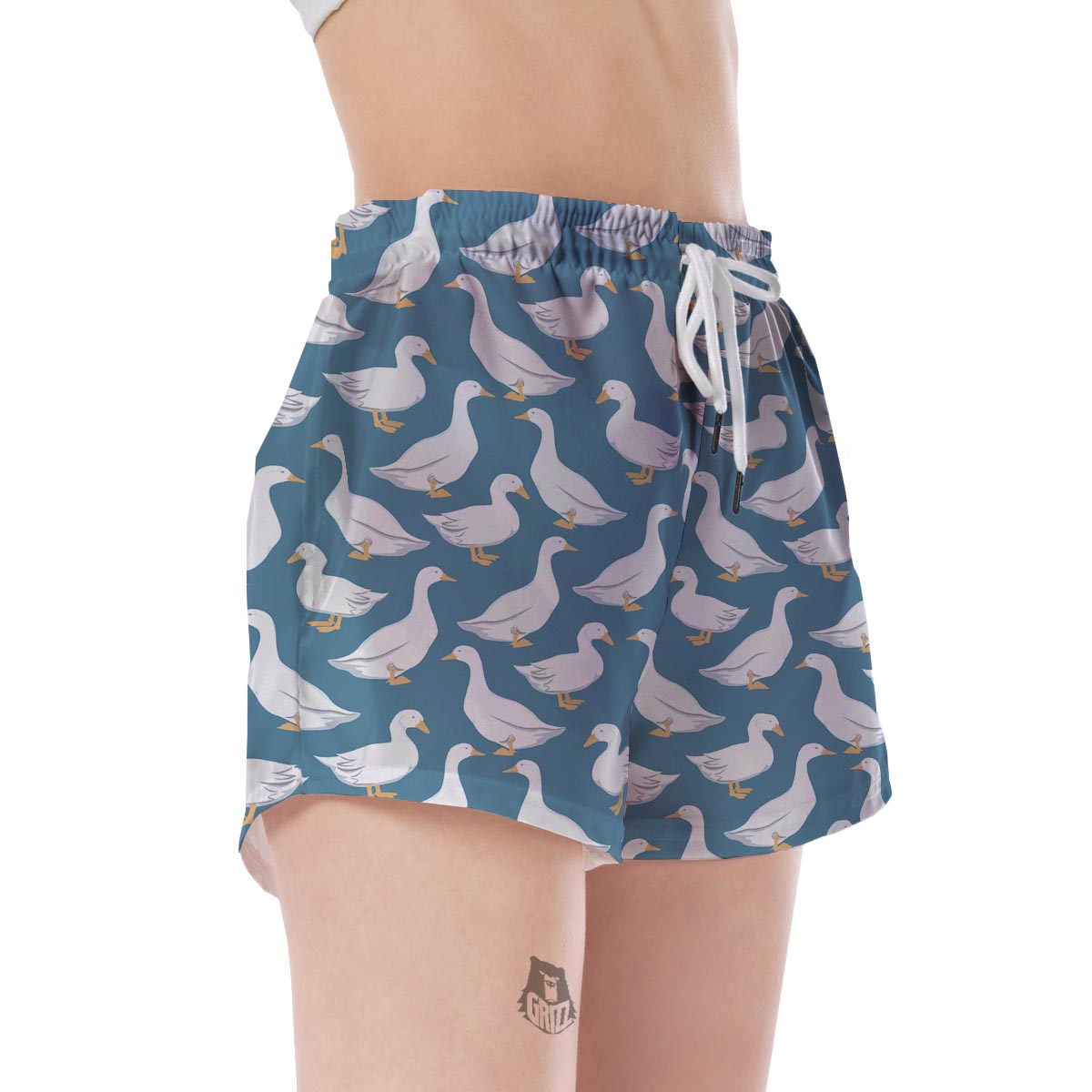 White Mallard Duck Pattern Print Women's Shorts-grizzshop