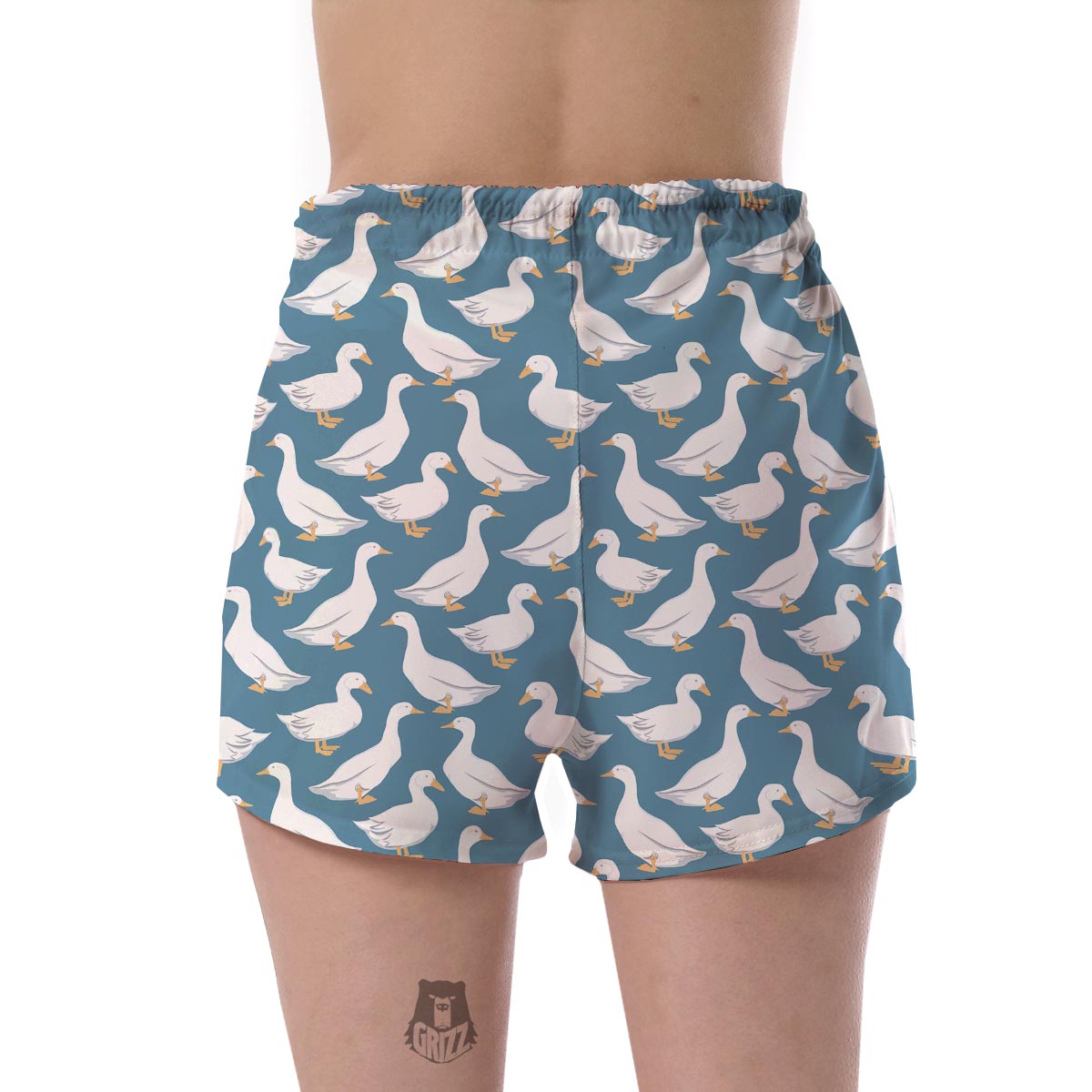 White Mallard Duck Pattern Print Women's Shorts-grizzshop