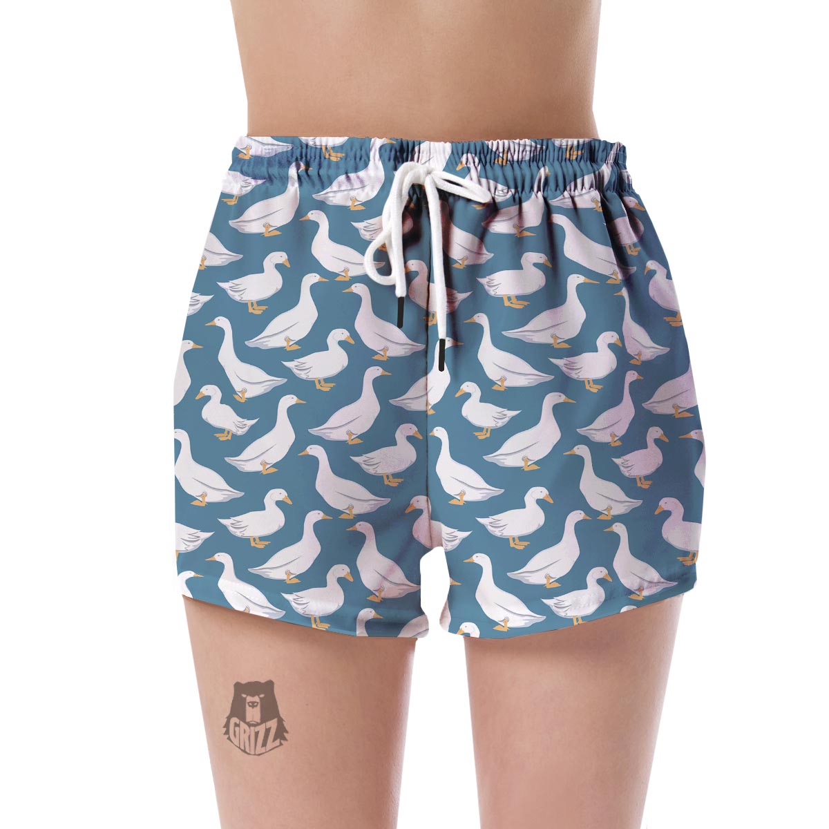 White Mallard Duck Pattern Print Women's Shorts-grizzshop