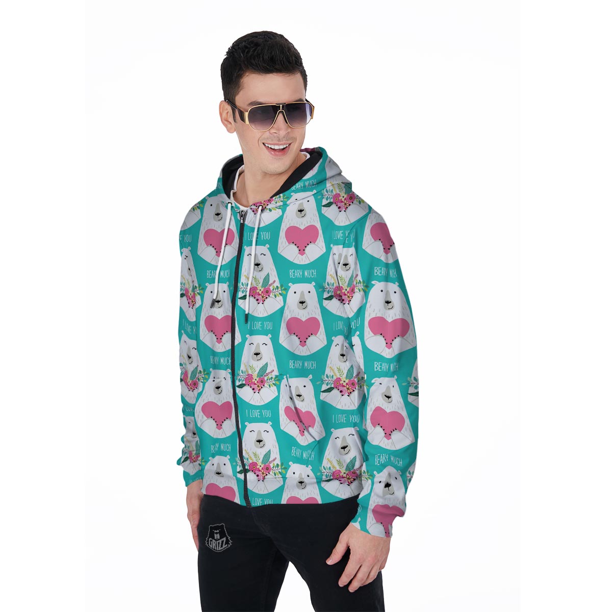 White Mama Bear Men's Zip Up Hoodie-grizzshop