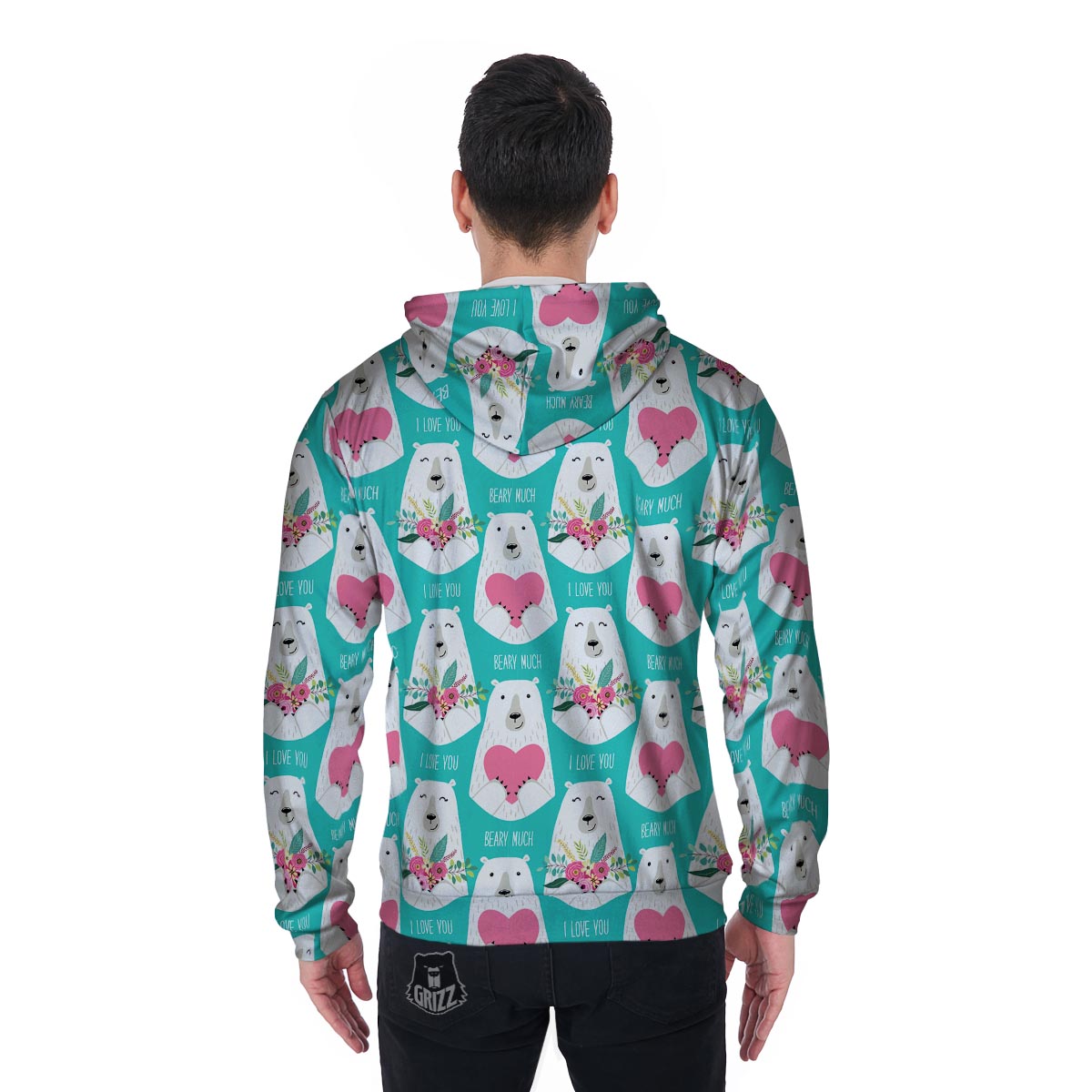 White Mama Bear Men's Zip Up Hoodie-grizzshop
