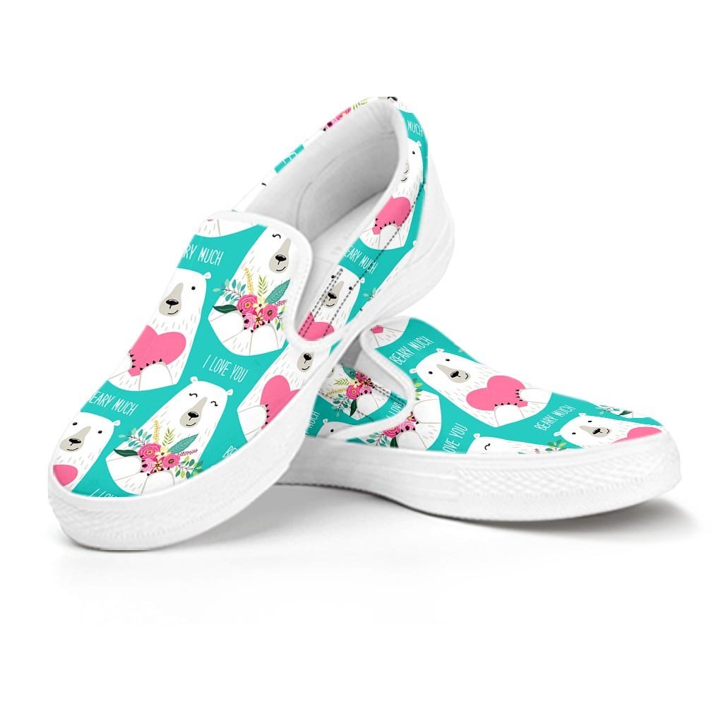 White Mama Bear Women's Slip On Sneakers-grizzshop