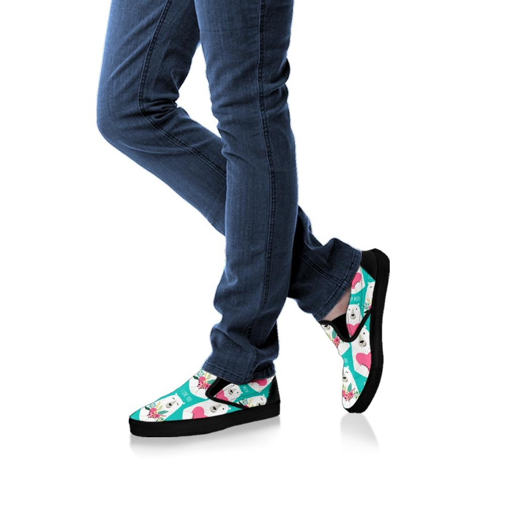 White Mama Bear Women's Slip On Sneakers-grizzshop