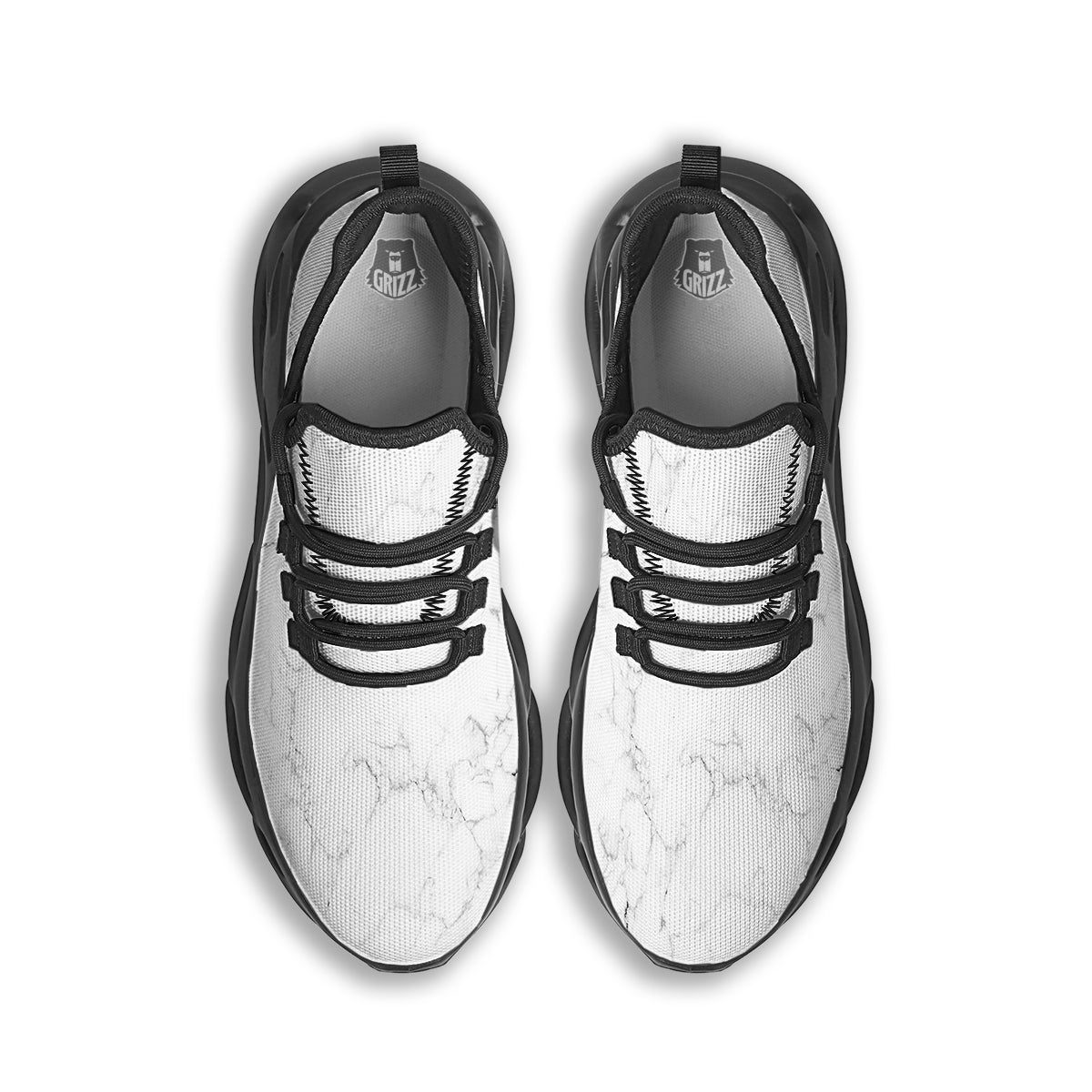 White Marble Pattern Black Running Shoes-grizzshop