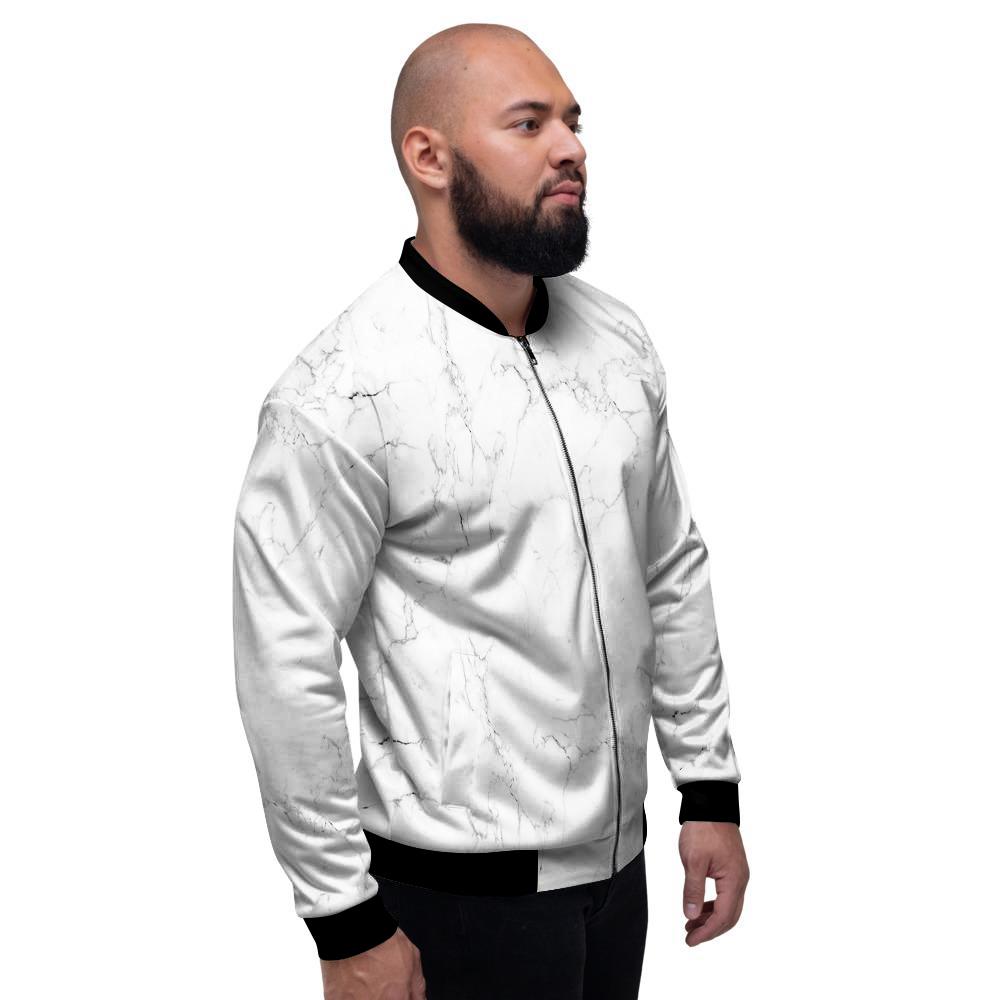White Marble Pattern Men's Bomber Jacket-grizzshop