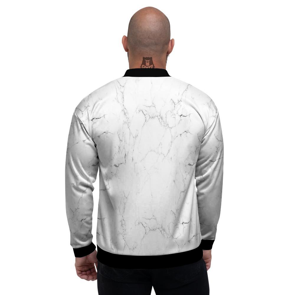 White Marble Pattern Men's Bomber Jacket-grizzshop